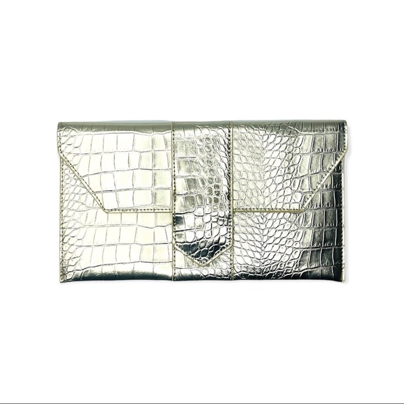 NEW JJ Winters Metallic Croc Clutch - Picture 8 of 14